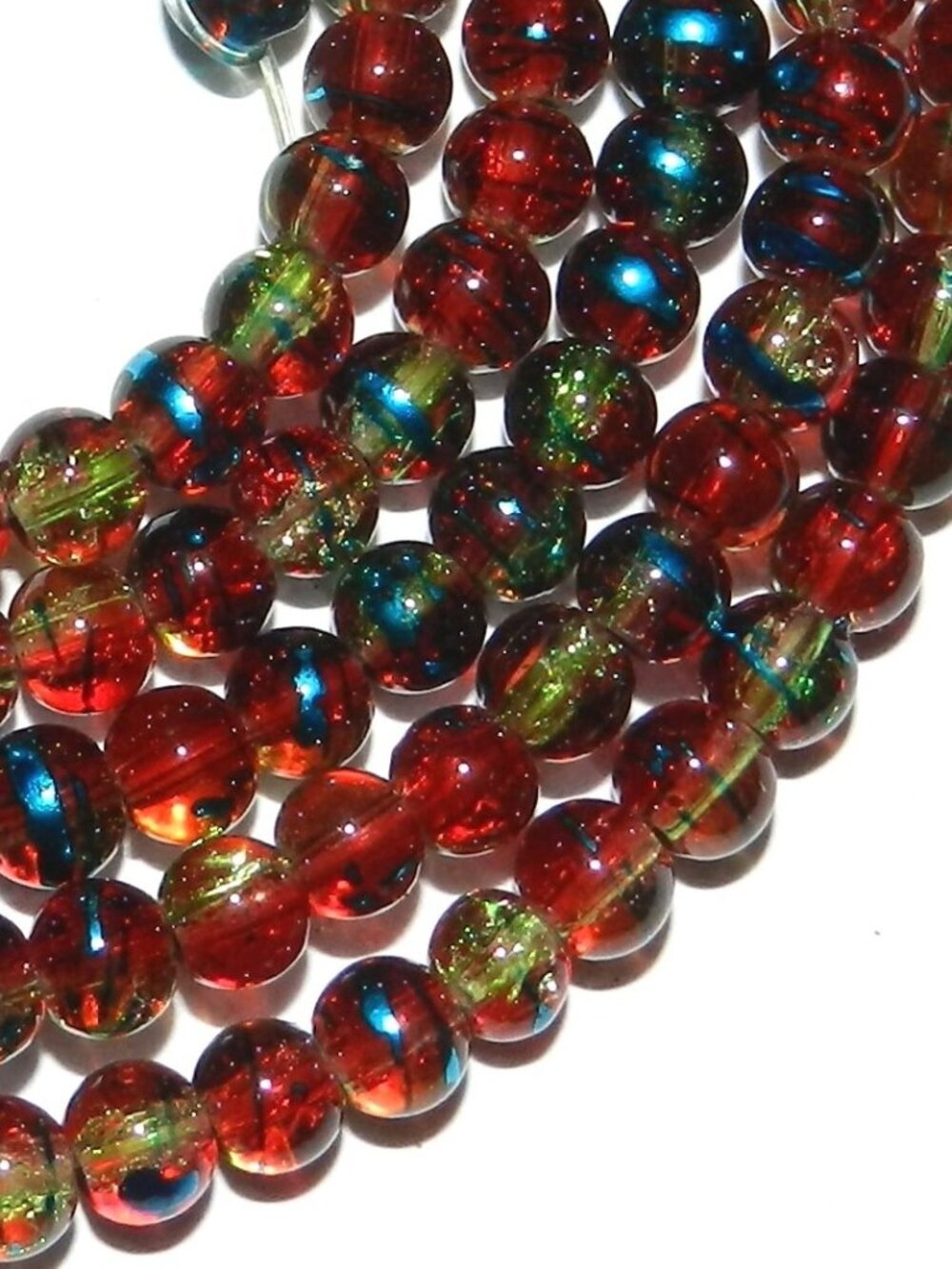 Red & Yellow Metallic Drawbench Swirl 4mm Round Crackle Glass Beads 32" G3940